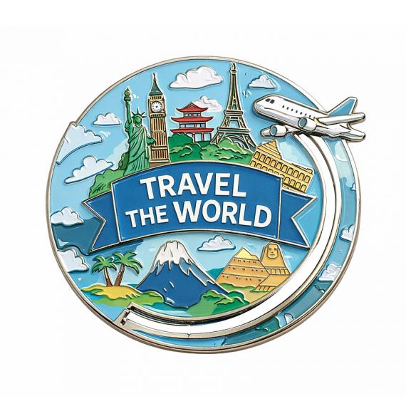 custom travel the world sliding lapel pin