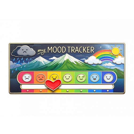 "My Mood Tracker" style custom sliding pin with adjustable heart marker.