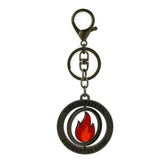 interactive and functional metal spinning keychain with rotating center flame design