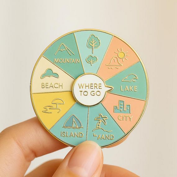 "Where To Go" style custom decision maker spinner pin with text.
