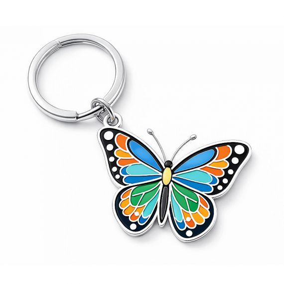 Stamped enamel brass butterfly keychain with nickle plated color