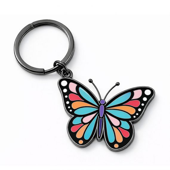 Colorful stamped enamel brass butterfly keychain with black plating