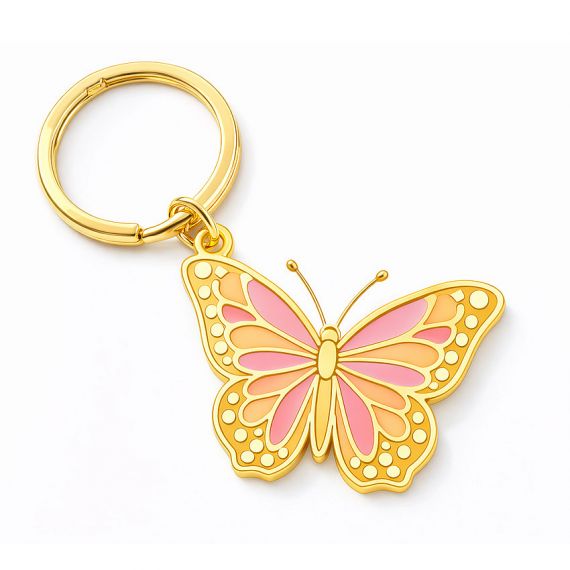 Gold plated stamped brass butterfly keychain with soft enamel color fill