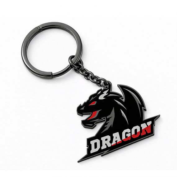 Black plated stamped enamel brass dragon keychain