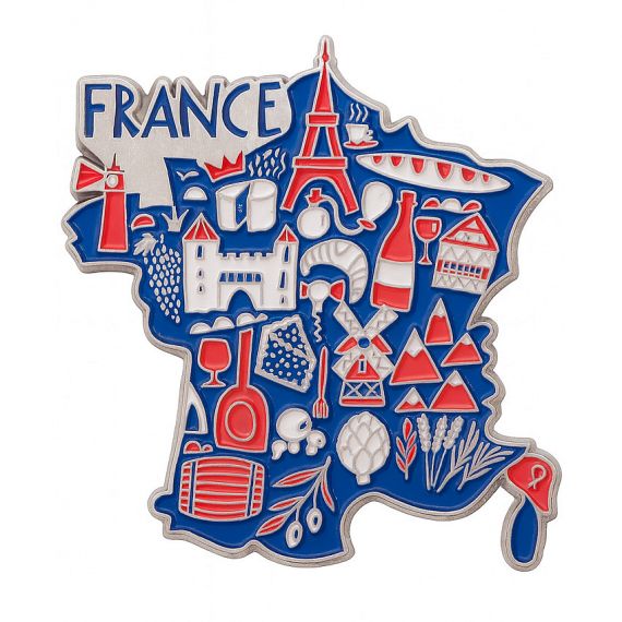 Custom France map souvenir landmark enamel lapel pin