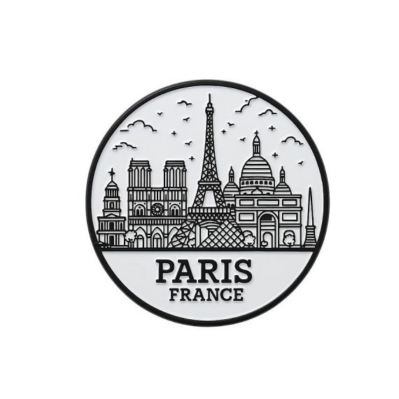 Paris skyline enamel pin featuring iconic landmarks
