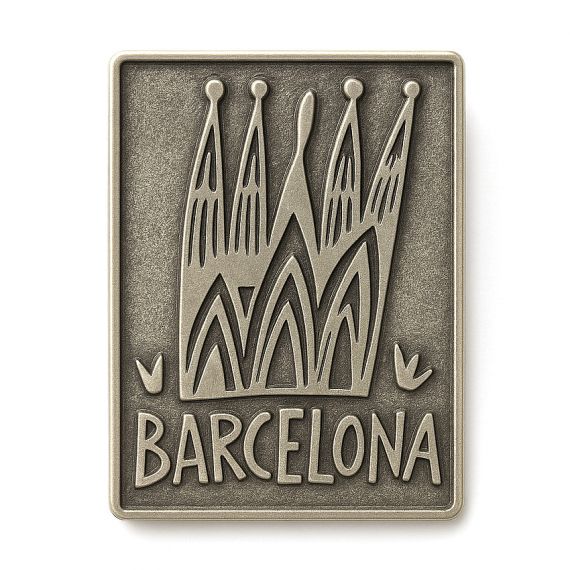 Barcelona souvenir pin featuring iconic architectural landmark design