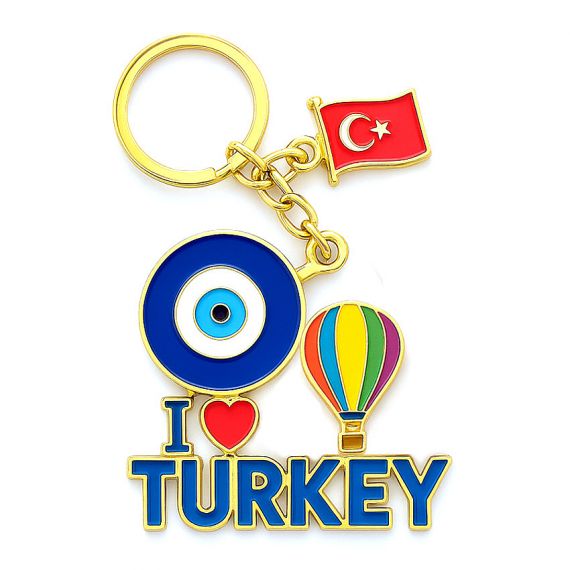 metal enamel Evil Eye and hot air balloon icons keychain for Turkey souvenir