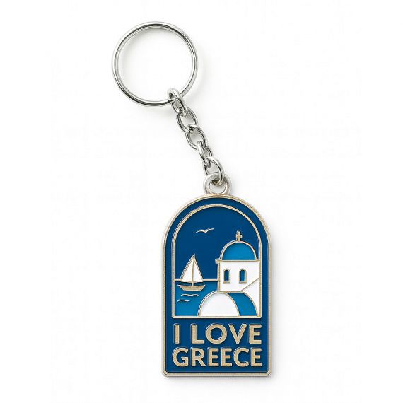 metal Santorini scene Greece souvenir keychain