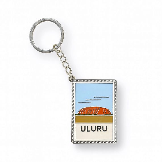 Uluru Australia souvenir metal keychain with a stamp-shaped frame
