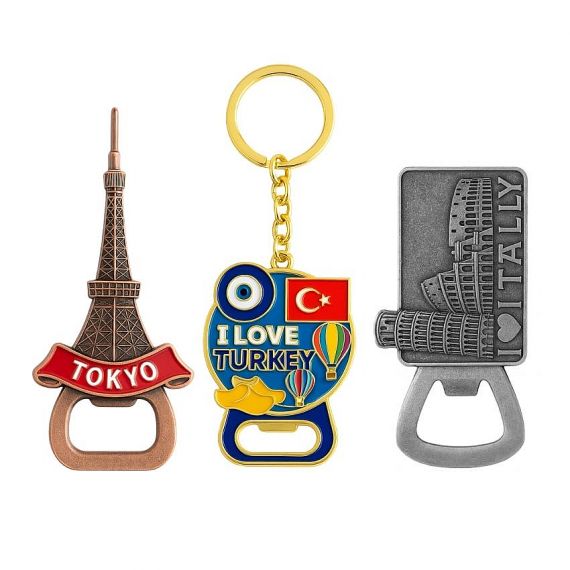 Travel-themed iconic landmarks metal bottle opener keychains