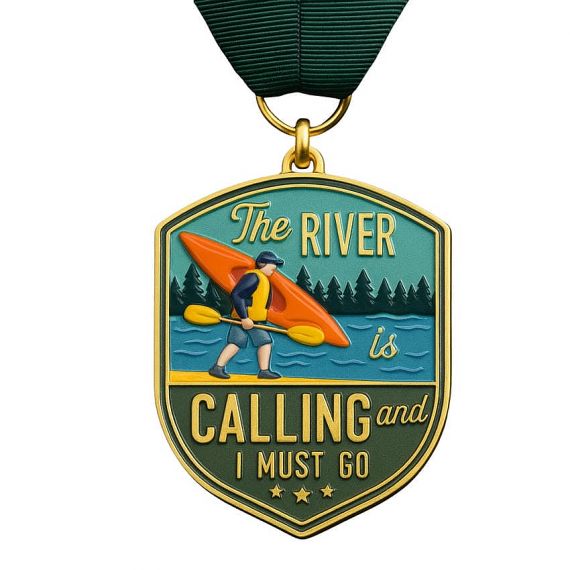 Embossed metal medal with UV printed outdoor design