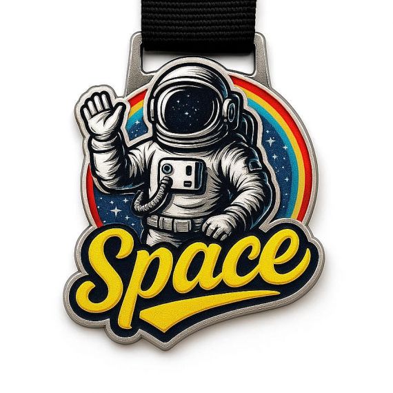Antique gold running medal with 3D relief and full-color UV print