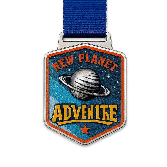 planet adventure design Embossed metal medal with CMYK UV printed