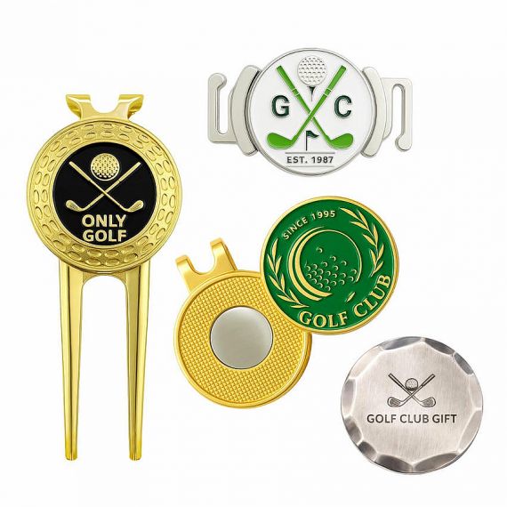 Custom Golf Accessories - Premium metal golf accessories including custom magnetic ball markers and divot repair tools; Vietnam factory direct, 100pcs minimum.