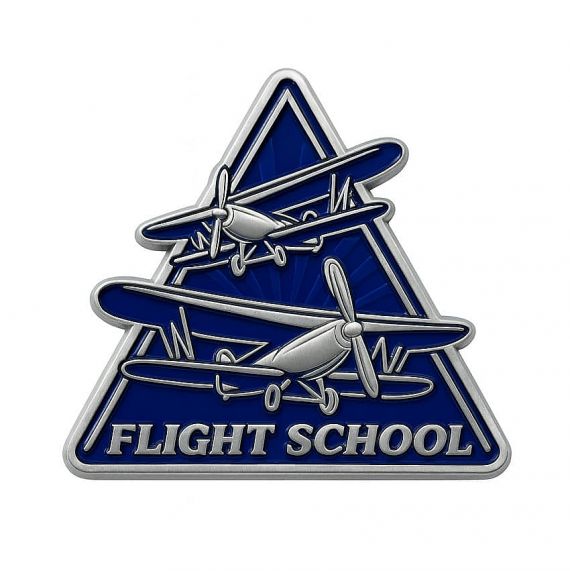 Blue enamel flight school airplanes triangular metal zinc alloy coin