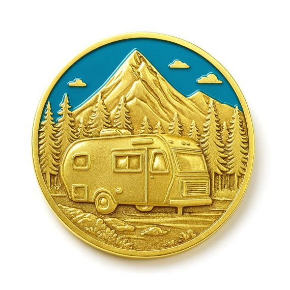 Gold embossed camping zinc alloy commemorative coin