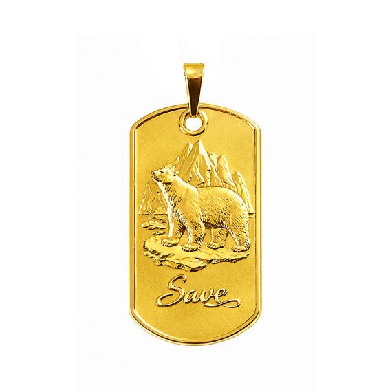 Gold 3D polar bear zinc alloy ID pendant tag