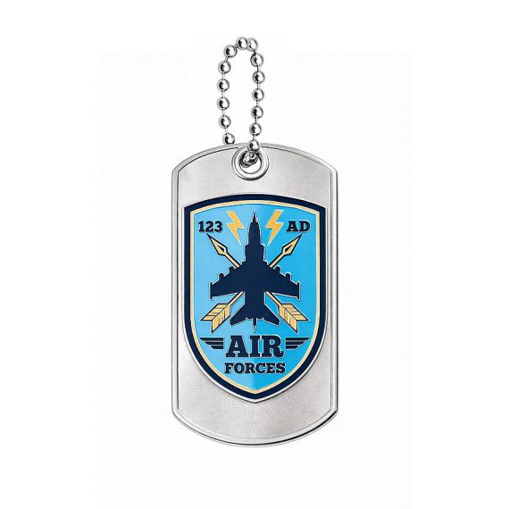 Zinc alloy silver plated dog tag with soft enamel 3D air force design