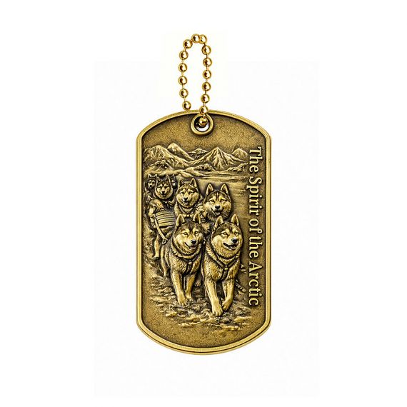 Antique gold Arctic huskies 3D zinc alloy souvenir dog tag
