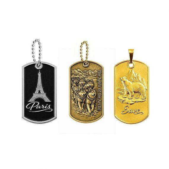 Zinc alloy dog tags with plating and 3D engraved designs