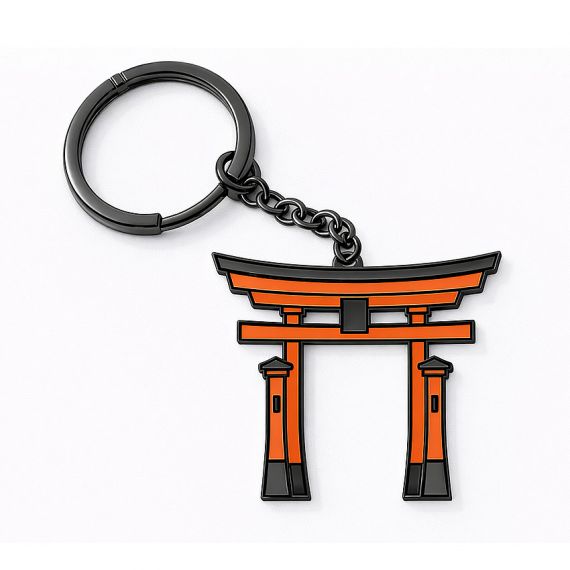 Custom Zinc Alloy Torii Gate Keychain with Enamel Finish in Black Nickle Plating
