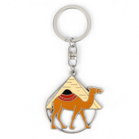 Durable zinc alloy keychain with a pyramid and camel design for Egypt souvenirs