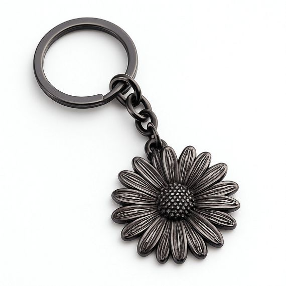 Black plated zinc alloy daisy flower keychain