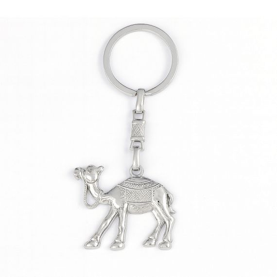Zinc alloy camel keychain in a polished silver finish