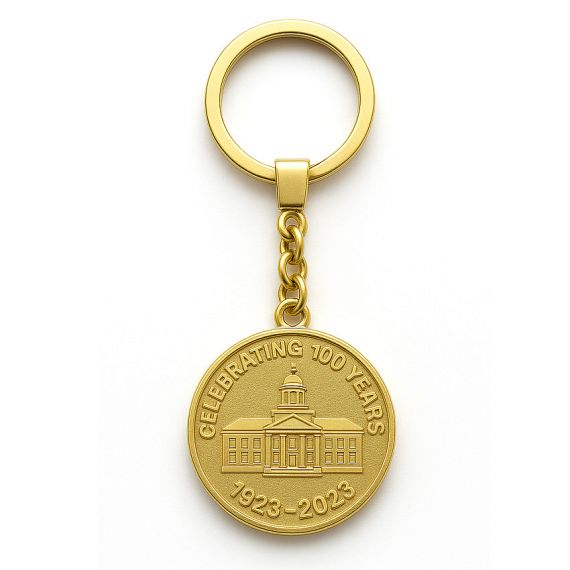 Gold plated zinc alloy commemorative keychain for Celebrating 100 Years