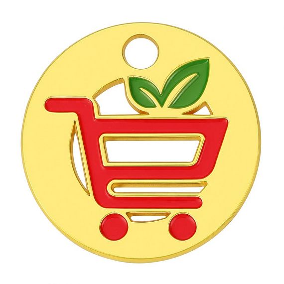 Gold-plated zinc alloy trolley coin for shopping cart