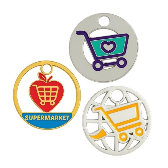 Zinc Alloy Trolley Tokens - Custom zinc alloy trolley coins in enamel colors for supermarket shopping cart