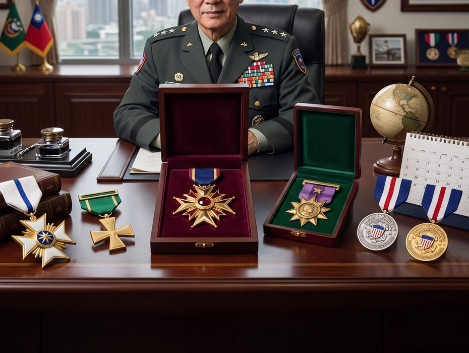 A detailed close-up of a custom medal awarded for excellence in the social labor sphere, symbolizing honor and achievement.