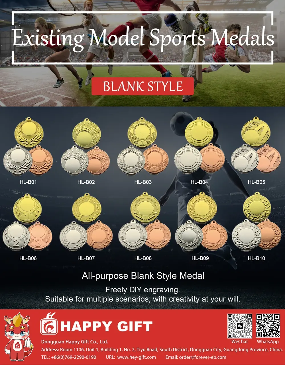 A collection of 10 customizable blank sports medal designs in gold, silver, and bronze.