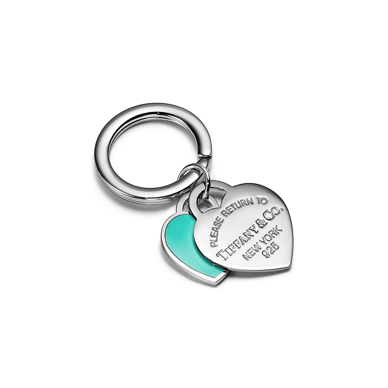A Tiffany & Co. silver heart keychain, representing the use of enamel keychains as a branding tool.