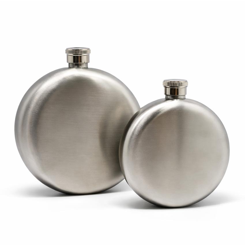 Stainless Steel Round Hip Flasks | Jin Jumbo Custom Metal Gifts