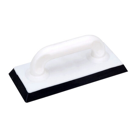 Beveled rubber float with one-piece plastic handle for grouting, leveling, and edge work.