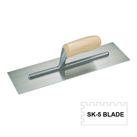 Wooden handle flat trowel with SK-5 steel blade.
