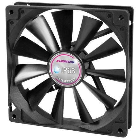 Waterproof and Dustproof 12V DC Fan Size 140mm x 140mm x 25mm (IP68 rating) - EVERCOOL 14cm IP68 waterproof and dustproof DC fan can overcome the influence of harsh environments and bring you an efficient cooling experience under any circumstances