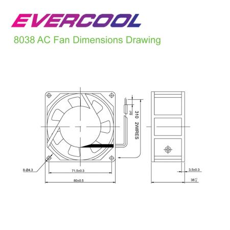 Ventilateur AC de haute efficacité de taille 80mm x 80mm x 38mm, adapté à la dissipation de chaleur des composants électroniques ou à l'échange d'air dans les bâtiments.