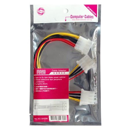 एक से दो Molex 4-पिन पावर स्प्लिटर केबल, उपकरणों के पावर सप्लाई उपयोग को बढ़ाता है।
