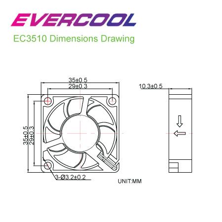 EVERCOOL 35мм x 35мм x 10мм високоякісний DC-вентилятор Розмірна сітка.