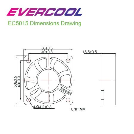EVERCOOL 50mm x 50mm x 15mm Hochwertige Lüftergrößentabelle.