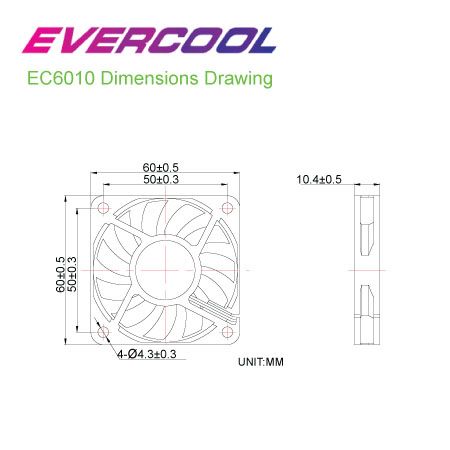 EVERCOOL Ventilateur DC de haute qualité Tableau des tailles des ventilateurs DC.