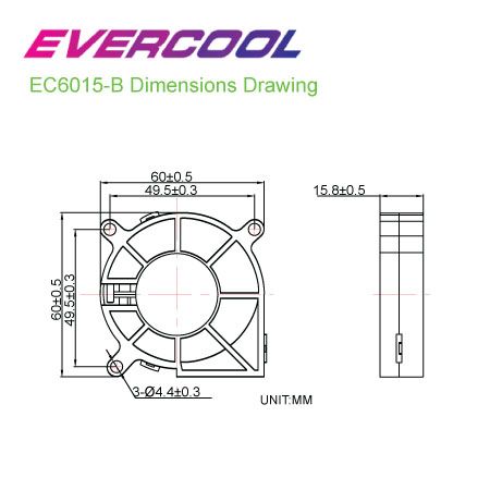 EVERCOOL 60mm x 60mm x 15.8mm 高品質ブロワーファン サイズチャート