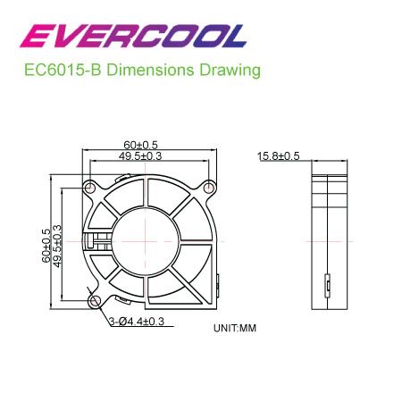 EVERCOOL 60mm x 60mm x 15.8mm Gráfico de tamaños de ventilador de soplador de alta calidad.