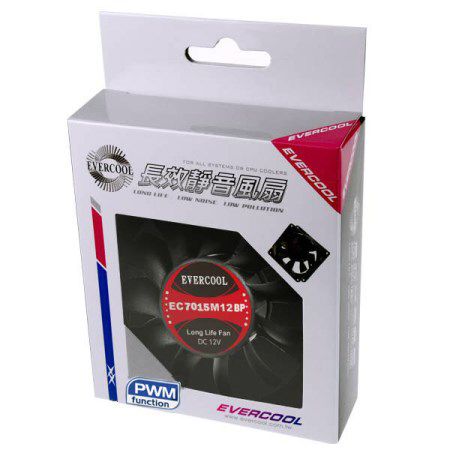 Paquet de vente au détail du ventilateur DC PWM 70mm x 70mm x 15mm EVERCOOL.