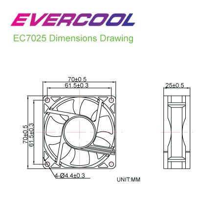 EVERCOOL Специфікації розміру високоякісного вентилятора постійного струму.