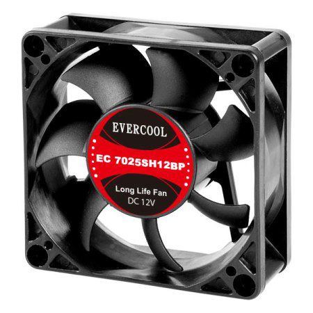 12V DC PWMファン サイズ70mm x 70mm x 25mm - EVERCOOL 70mm x 70mm x 25mmの低騒音DC PWMファン