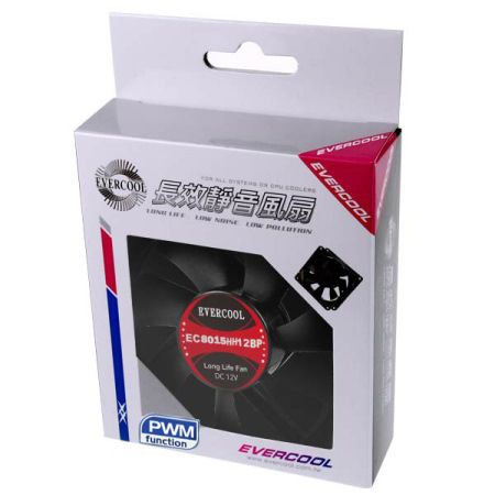 EVERCOOL ventilateur DC PWM de 80mm x 80mm x 15mm emballage de vente.